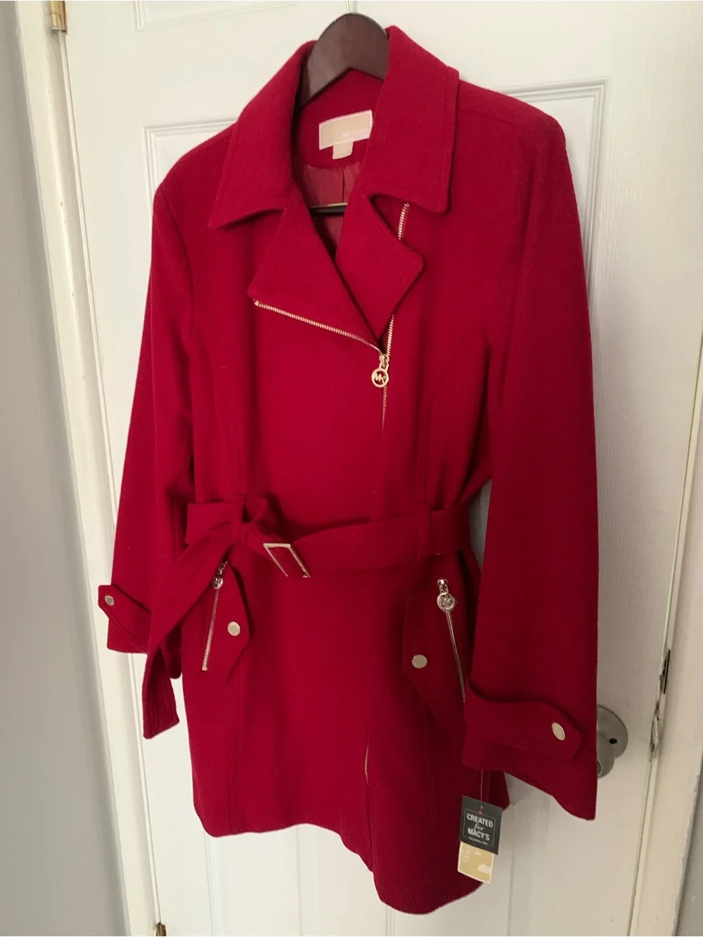 Michael Kors NWT Red Belted Wool-Blend Coat XXL